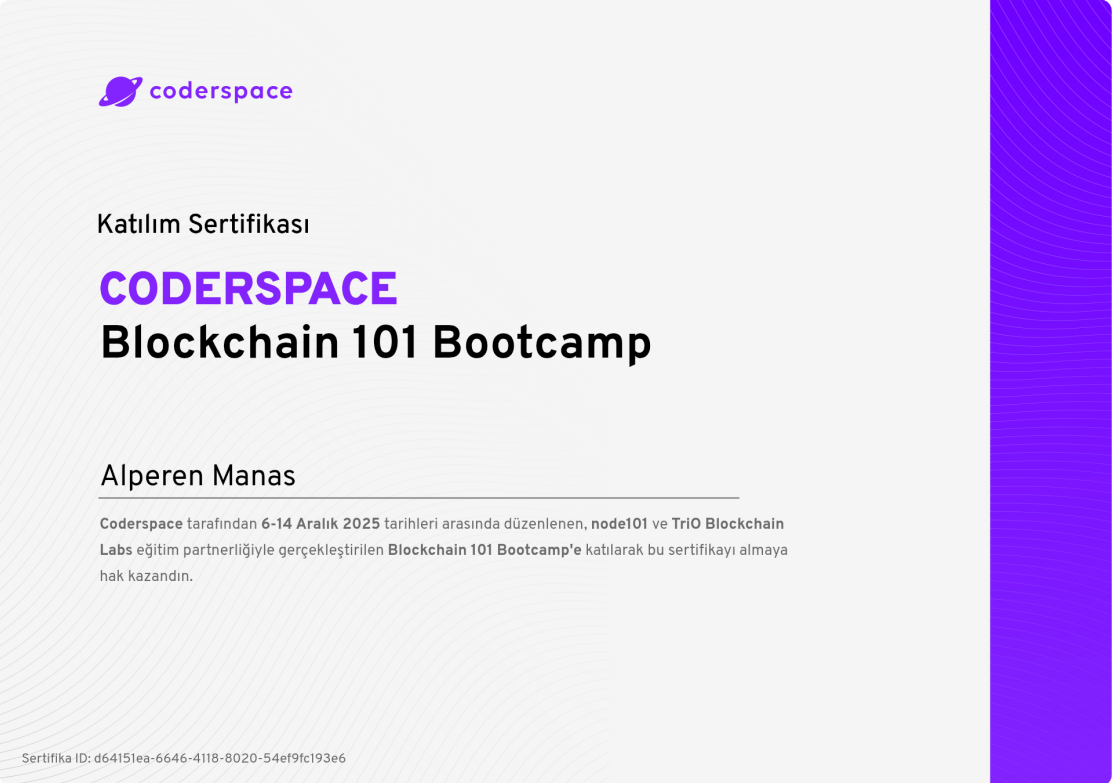 CODERSPACE - Blockchain 101 Bootcamp certificate